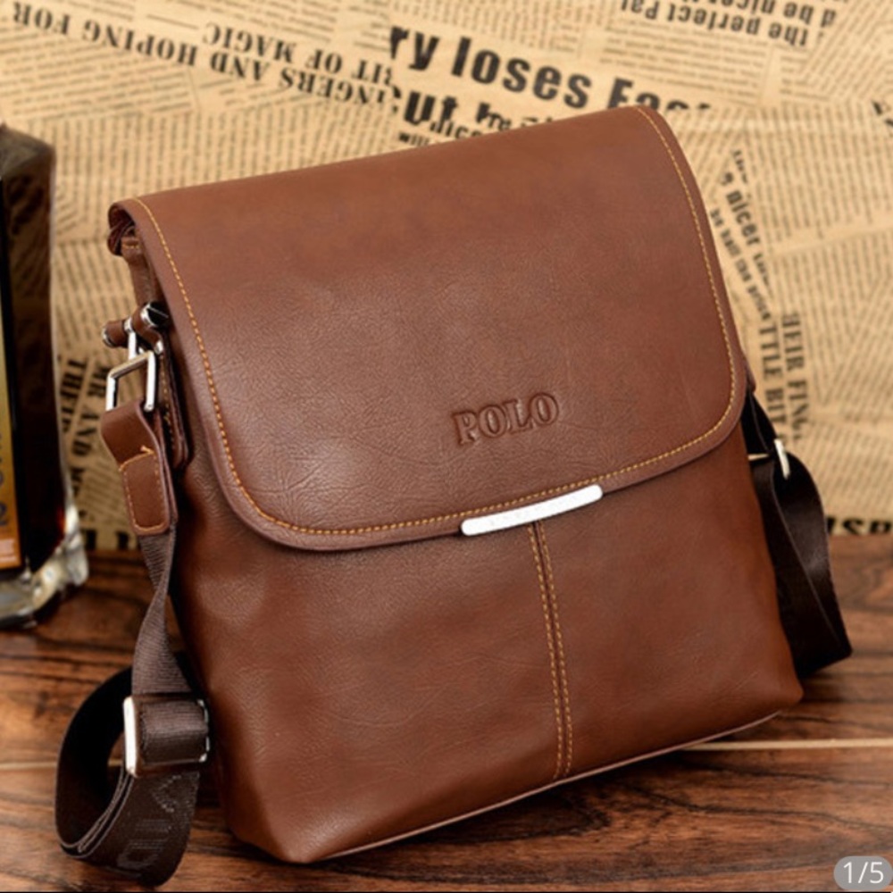 Polo  Brown Leather Bag For Men
